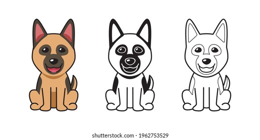 Vector cartoon set of german shepherd dog for design.