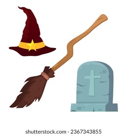 Vector cartoon set for the Halloween holiday. Party and fun concept. Creepy elements for your design.