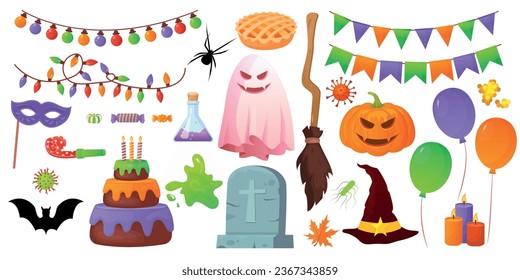 Vector cartoon set for the Halloween holiday. Party and fun concept. Creepy elements for your design.