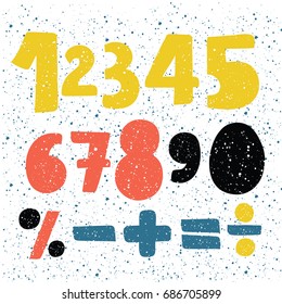 Vector cartoon set of hand written drawn numbers. grunge font style. 