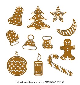Vector cartoon set of holidays ginger cookie isolated on white background