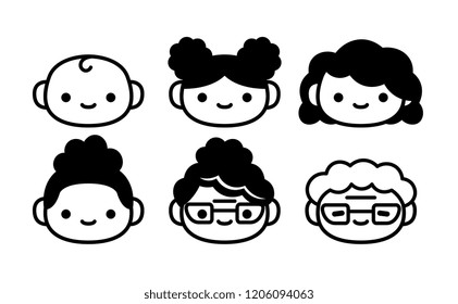 Vector Cartoon Set Of Icons Of People Of Different Ages