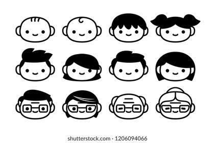 Vector Cartoon Set Of Icons Of People Of Different Ages