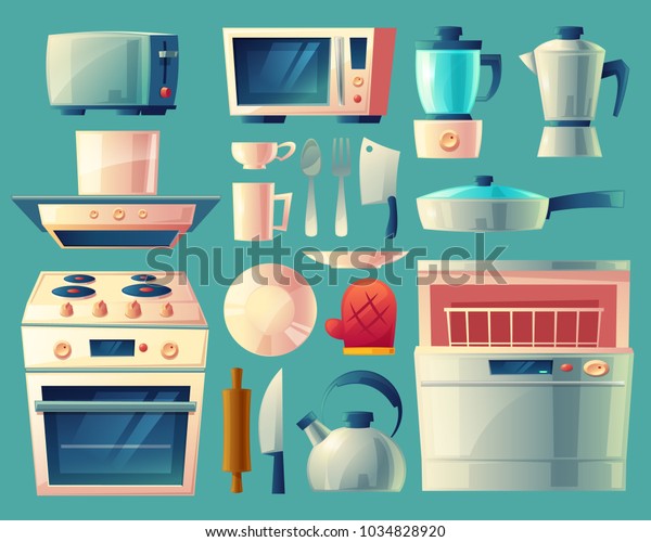 Vector Cartoon Set Kitchen Appliances 600w 1034828920 