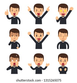 Vector Cartoon Set Of Man Faces Showing Different Emotions For Design.