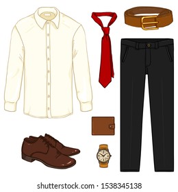 Vector Cartoon Set of Men Business Clothes. Business Outfit.
