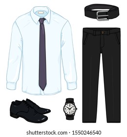 Vector Cartoon Set of Men Business Clothes. Business Outfit.