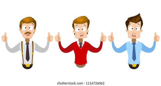 Vector cartoon set of office workers in business clothes. Characters showing gesture cool. Thumbs up. Vector illustration in cartoon flat style, isolated on a white background.
