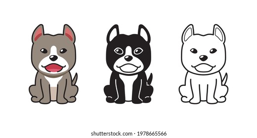 Vector cartoon set of pitbull terrier dog for design.