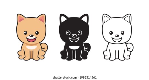 Vector cartoon set of pom pomeranian dog for design.