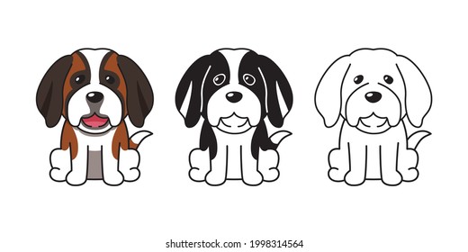 Vector cartoon set of saint bernard dog for design.