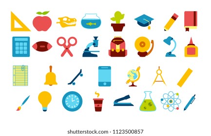 Vector Cartoon Set Of School Objects Isolated On White Background