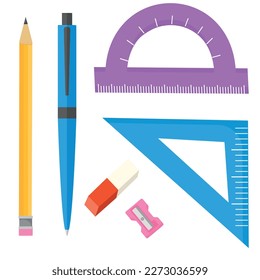 Vector cartoon set of school stationery. A variety of bright educational elements for your design. The concept of study and work.