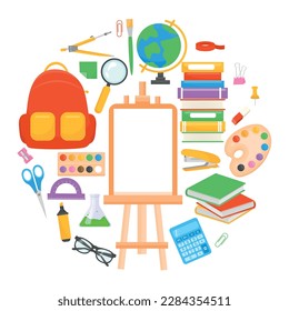 Vector cartoon set of school stationery. A variety of bright educational elements for your design. The concept of study and work.