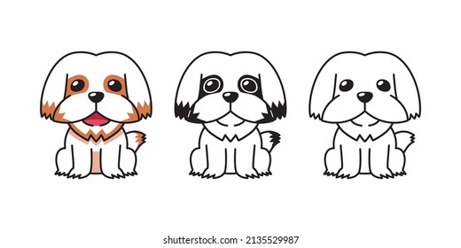 Vector cartoon set of shih tzu dog for design.