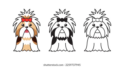 Vector cartoon set of shih tzu dog for design.