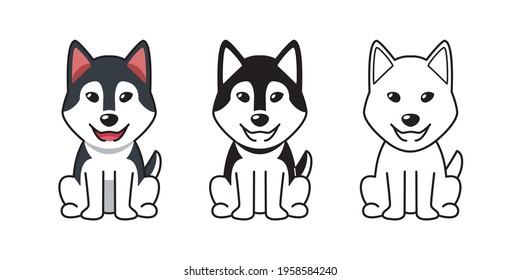 Vector cartoon set of siberian husky dog for design.