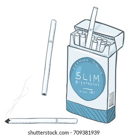 Vector Cartoon Set of Slim Cigarettes on White Background