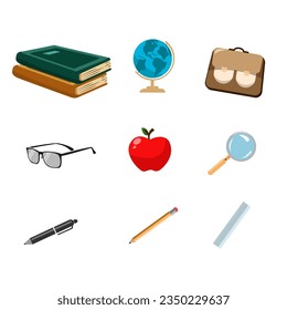 Vector cartoon set of Stationery for teacher backpack