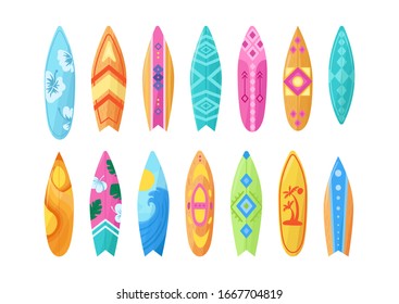 Vector cartoon Set of surfing board. Flat illustration on white background for web design