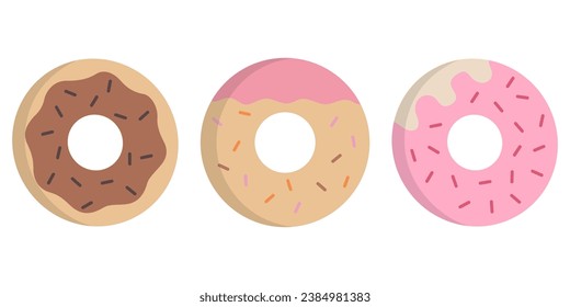 Vector cartoon set of sweet flour donut products.
