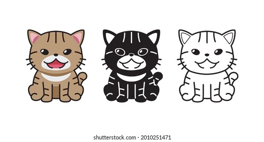 Vector cartoon set of tabby cat for design.