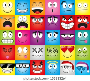 Vector Cartoon Set Of Thirty Different Faces