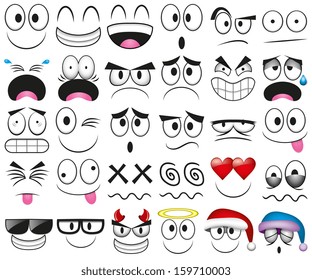 Vector Cartoon Set Of Thirty Different Faces