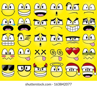Vector Cartoon Set Of Thirty Different Faces