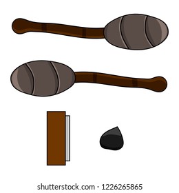 Vector Cartoon Set of Torch and Flint isolated on white background. Adventure and Camping Items. Vector illustration for Your Design, Game, Web.