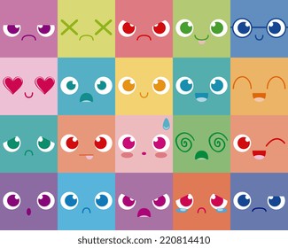 Vector Cartoon Set Of Twenty Different Cute Faces