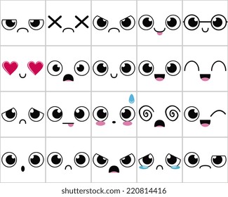 Vector Cartoon Set Of Twenty Different Cute Faces