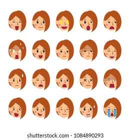 Vector cartoon set of a woman faces showing different emotions