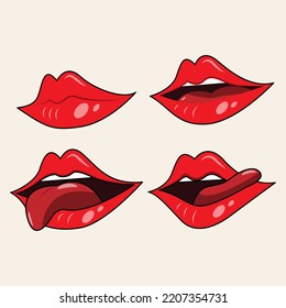 vector cartoon sexy lips with various expressions