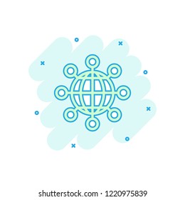 Vector cartoon sharing globe icon in comic style. Digital connect concept illustration pictogram. Teamwork communication business splash effect concept.