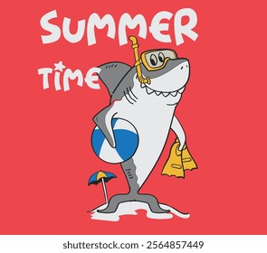 Vector cartoon shark illustration of kids t shirt print