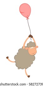 Vector cartoon sheep flies on a balloon