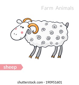 Vector cartoon sheep with thick fur isolated background