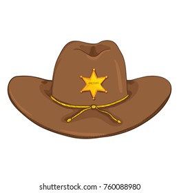 Vector Cartoon Sheriff Cowboy Hat With Gold Star Badge On White Bcakground
