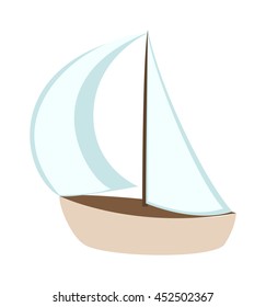 Vector cartoon ship white boat and travel sailboat toy ship