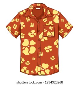 Vector Cartoon Short Sleeve Hawaiian Men Shirt with Flower Pattern