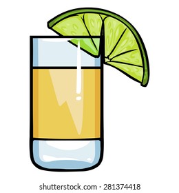 Vector Cartoon  Shot Of Tequila With A Lime