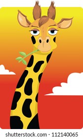 a vector cartoon showing a funny giraffe looking at camera