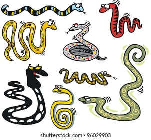 Vector cartoon showing group of snakes