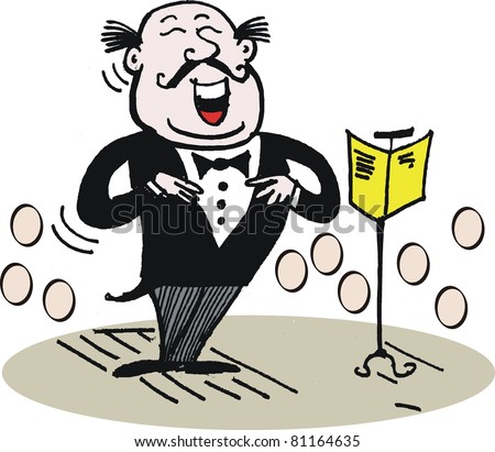 Vector cartoon showing operatic tenor singing