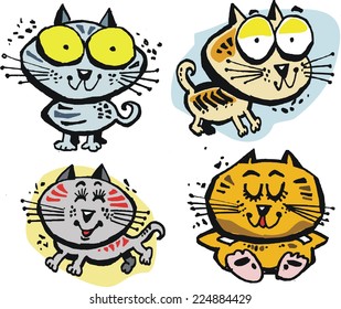 Vector cartoon showing selection of four striped cats