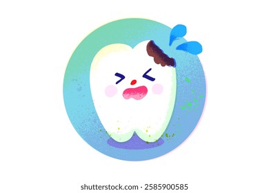 Vector cartoon sick tooth. Decay and destroy tooth. Cute tooth crying.