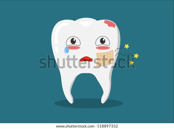 ベクターカートーンの病欠歯 虫歯と虫歯 かわいい歯が泣いてる のベクター画像素材 ロイヤリティフリー