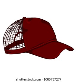 Vector Cartoon Side View Red Net Cap. Beach Headwear