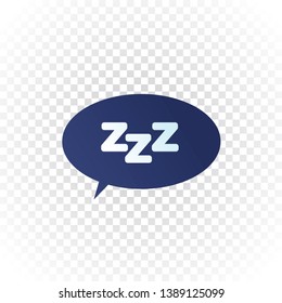 Vector cartoon sign illustration. Sleepy flat zzz blue talk bubble icon on transparent background. Design element with concept about sleep, dream, relax, insomnia.